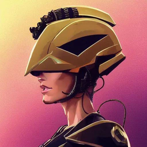 Image similar to a portrait of a stunning beautiful elite lena headey gundam pilot, with an intricate, detailed, urban inspired hiphop afro futuristic helmet, vector behance hd jesper ejsing, rhads, makoto shinkai, lois van baarle, ilya kuvshinov, rossdraws, hd, 3 2 k, ilya kuvshinov, gustav klimt