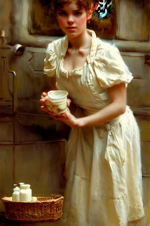 Prompt: milk maid, highly detailed painting by gaston bussiere, craig mullins, j. c. leyendecker 8 k