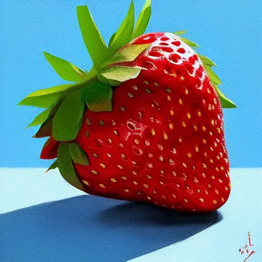 Image similar to Goro Fujita ilustration freshly cut strawberry, fluffy fruit full of liquid and freshly picked flavor, painting by Goro Fujita, sharp focus, highly detailed, ArtStation