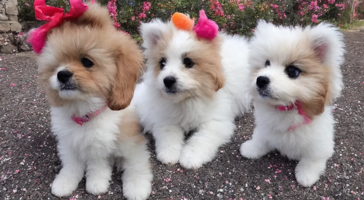 Prompt: a cute fluffy puppy constructed of candy