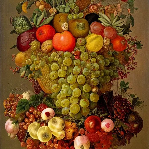 Prompt: fruit basket, fruit, giuseppe arcimboldo