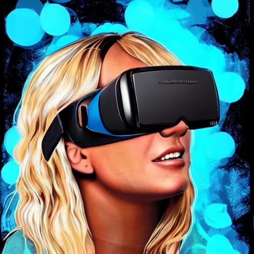 Image similar to : brittney spears wearing vr goggles, digital art, illustration, art station