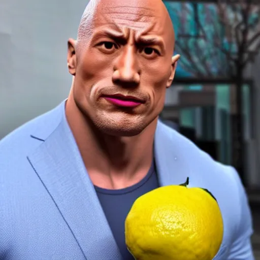 Prompt: a lemon with the face of Dwayne Johnson on it