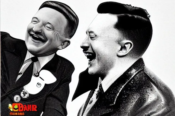 Prompt: “ very very intricate photorealistic photo of hitler and elon musk laughing together, detailed natural lighting, award - winning crisp details ”