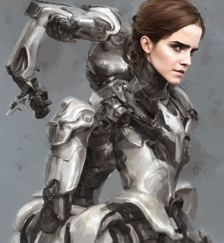 Image similar to fully body fashion model fantasy emma watson wearing military armor long dark hair beautiful bone structure symmetrical facial features intricate elegant digital painting concept art smooth sharp focus illustration from Metal Gear by Ruan Jia and Mandy Jurgens by Artgerm by William-Adolphe Bouguerea