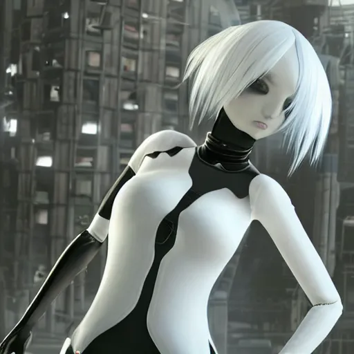 Prompt: This android personal bodyguard is a true beauty, with a design that resembles both Gardevoir from Pokémon and 2B from Nier Automata. Her utopian vibes and photorealistic character are truly something to behold, and her outrunner aesthetic is truly trendsetting. This 8k UHD image is a hyper realistic render with intricate details that will leave you breathless.