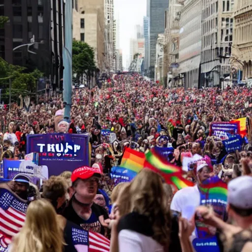 Prompt: Donald Trump attends a pride rally, photograph