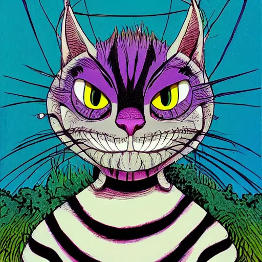 Image similar to The Cheshire Cat, in the style of Jean Giraud