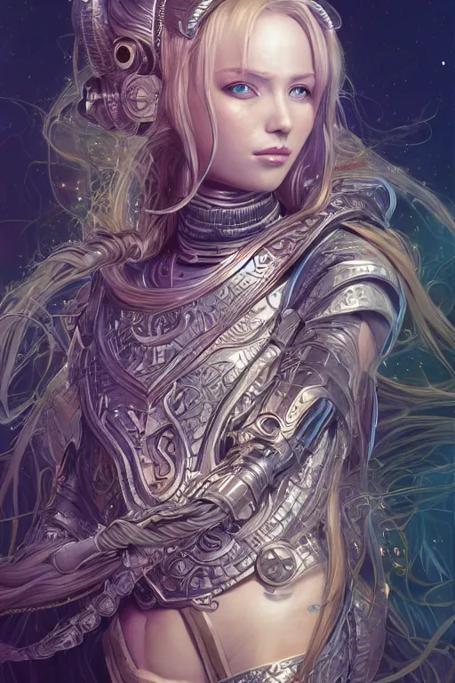 Image similar to Portrait of space Viking , D&D, sci fi fantasy, intricate, richly detailed colored 3D illustration of a beautiful ornated cute body with long metallic hair. background with completely rendered reflections, art by Range Murata and Artgerm highly detailed, digital painting, trending on artstation, sharp focus, illustration, style of Stanley Artgerm,