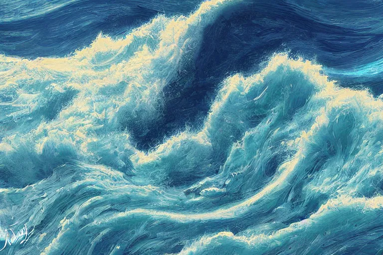 Image similar to ocean, land, ( ( ( ( tumultuous waves ) ) ) ), digital painting, illustrated by max hay