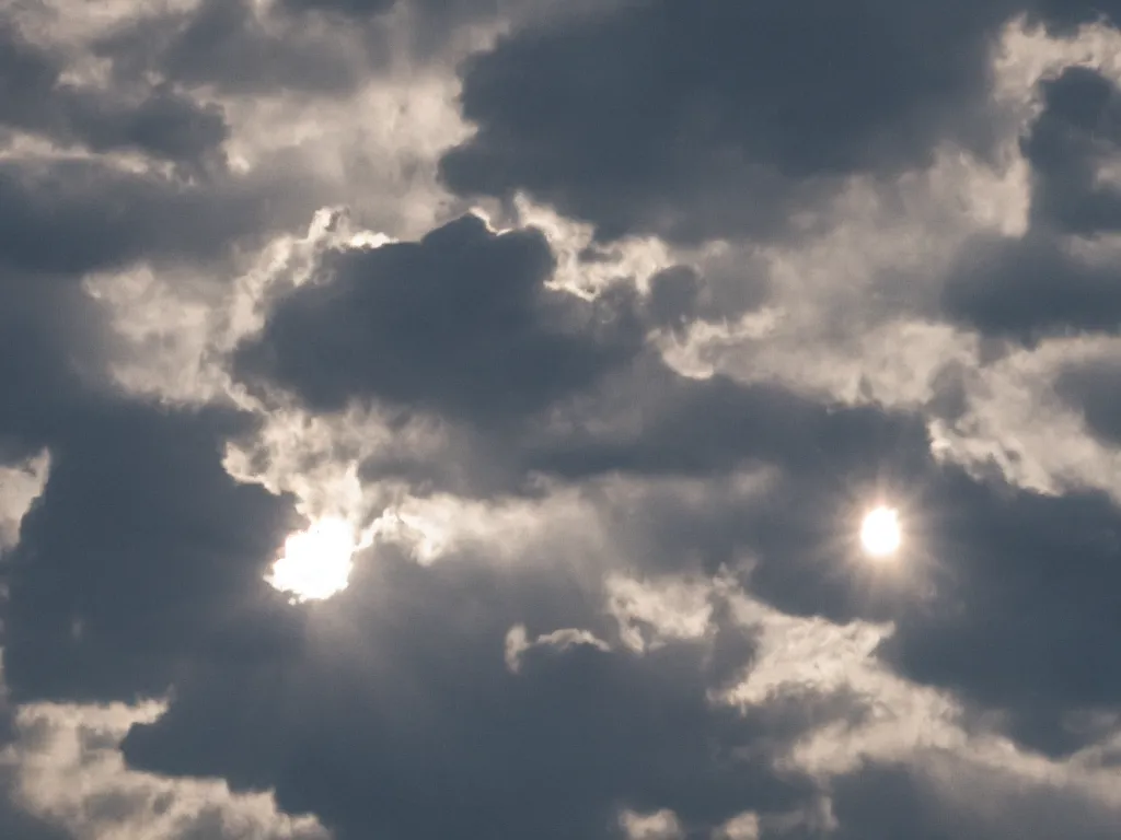 Image similar to a cloud swalling the sun in the afternoon, global light, photorealistic, photo taken from dslr camera