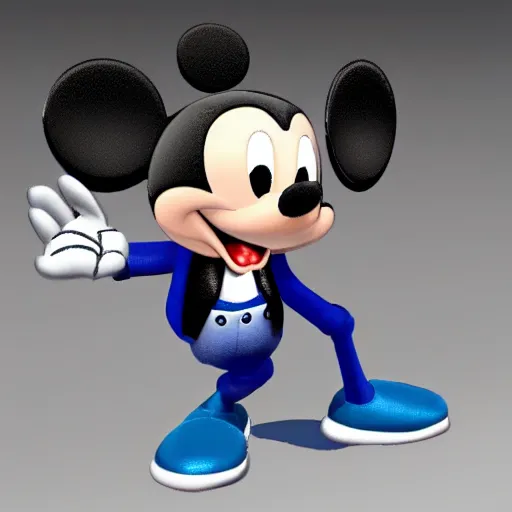 Prompt: mickey mouse with furry skin and blue trousers high quality 3 d render trending in art station