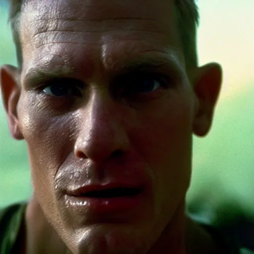 Image similar to Live Action Still of Jerma985 in Apocalypse Now, real life, hyperrealistic, ultra realistic, realistic, highly detailed, epic, HD quality, 8k resolution, body and headshot, film still