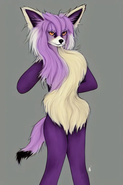 Image of a female anthropomorphic wolf furry, she has black fur