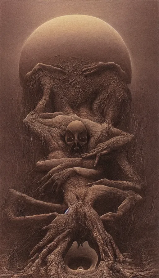 Prompt: The end of an organism, by Zdzisław Beksiński