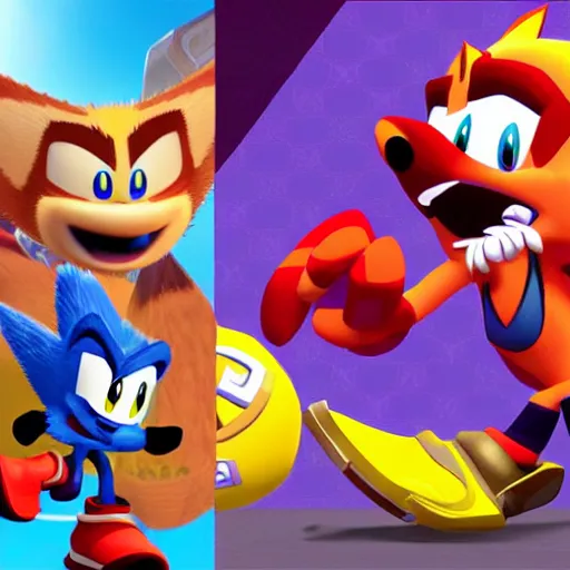 Image similar to crash bandicoot bros kirby super star ultra sonic the hedgehog gta style ratchet and clank