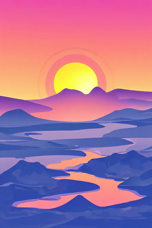 Prompt: sunrise mountain water vector illustration digital art by samuel smith trending on artstation