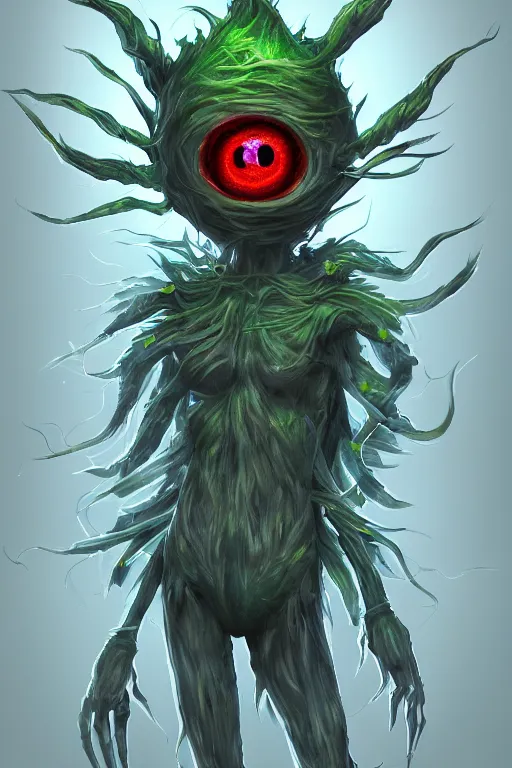 Prompt: a glowing humanoid figure onion monster with large glowing eyes, ambient lighting, highly detailed, digital art, sharp focus, trending on art station, plant, anime art style