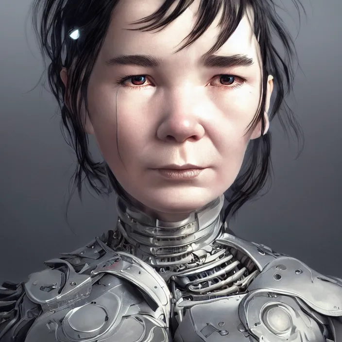 Image similar to hyper - realistic bjork leather cyborg - by tom bagshaw, by ilya kuvshinov, rtx rendering, octane render 1 2 8 k, maya, extreme high intricate details by wlop, digital anime art by ross tran, medium shot, close up shot, composition by sana takeda, dramatic lighting by greg rutkowski, 8 k, trending on artstation