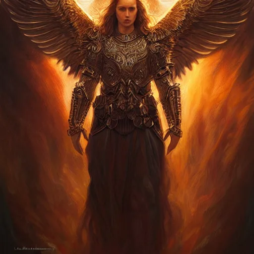 Image similar to Majestic and regal portrait of Archangel Michael, intricate, epic, elegant, menacing, fantasy, highly detailed, digital painting, hard focus, beautiful volumetric lighting, epic light, ultra detailed, by Leesha Hannigan, Ross Tran, Thierry Doizon, Kai Carpenter, Ignacio Fernández Ríos