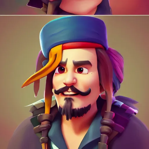 Prompt: Johnny Depp as a Clash Royale character, mattepainting concept Blizzard pixar maya engine on stylized background splash comics global illumination lighting artstation lois van baarle, ilya kuvshinov, rossdraws