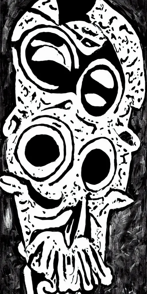 Prompt: a masked monster by rob liss, graphic black and white,