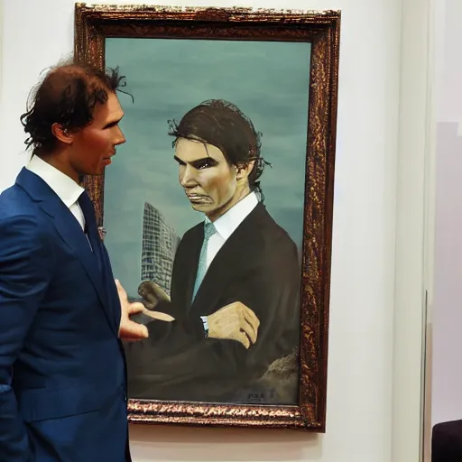 Image similar to nadal looking at a painting of himself