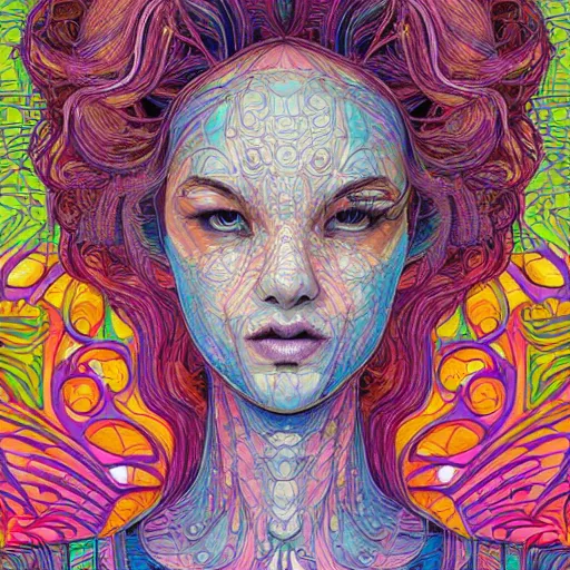 Image similar to the portrait of a ridiculously beautiful and elegant woman partially made of onion rings of all colors, an ultrafine detailed illustration by james jean, final fantasy, intricate linework, bright colors, behance contest winner, vanitas, angular, altermodern, unreal engine 5 highly rendered, global illumination, radiant light, detailed and intricate environment