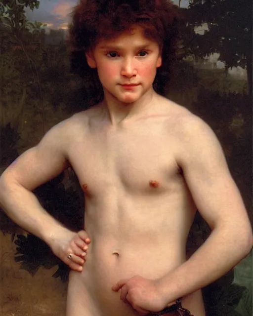 Prompt: beautiful glorious realistic oil painting of young conan 0'brien, bokeh, baroque style by bouguereau, sunset, highly detailed, 8 k intricate