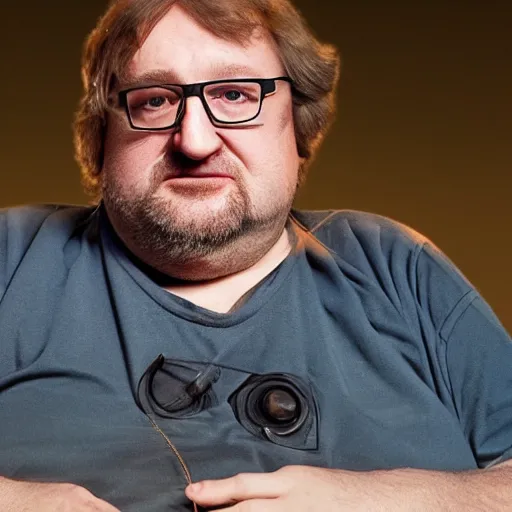 Gabe newell showing excitement with three fingers raised