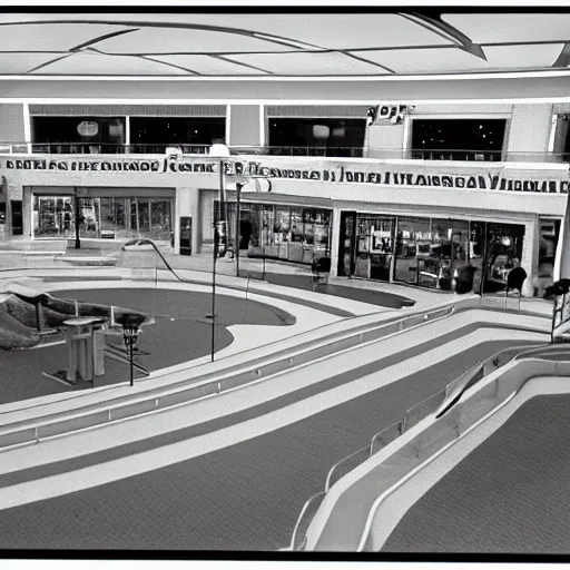 Image similar to springfield mall virginia 1980s, photorealistic, 8k, award winning, black and white