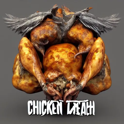 Image similar to chicken death metal album cover 3 d render high detail ultra quality