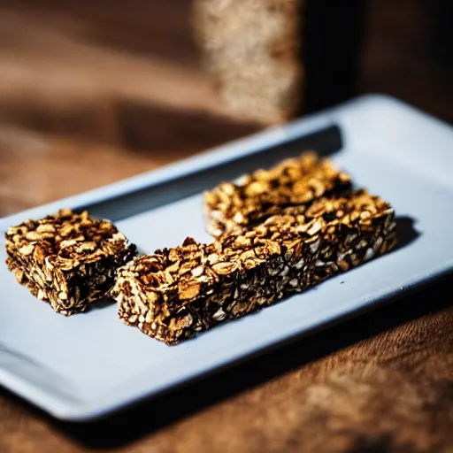 Image similar to high resolution photo of granola bar, michelin star, very tasty, food photography, instagram, trending