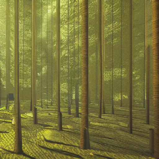 Prompt: beautiful render of a forest growing inside of a bright industrial warehouse