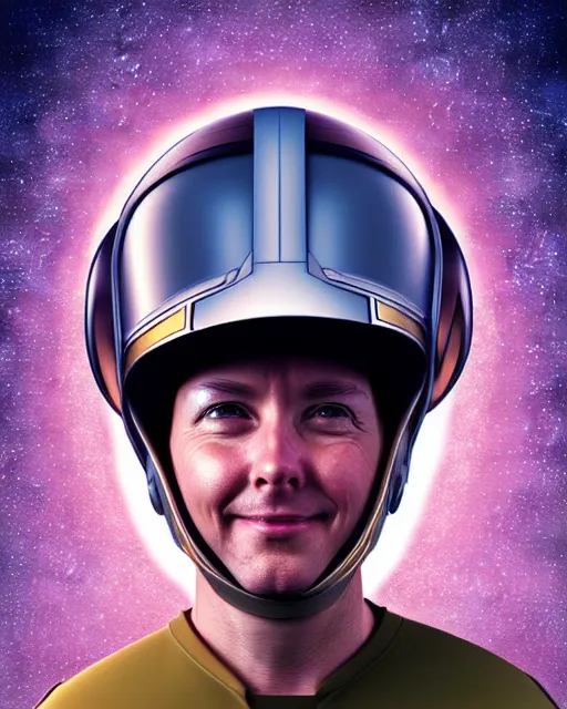 Image similar to portrait of a starship captain with a helmet digital illustration portrait design 3 / 4 perspective, detailed, gorgeous lighting, wide angle action dynamic portrait