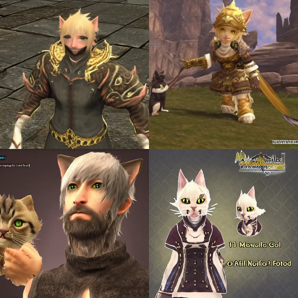 Prompt: Asmongold as a Cat Person NPC in Final Fantasy XIV