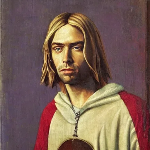 Prompt: Kurt Cobain as a renaissance figure, oil painting from 1413