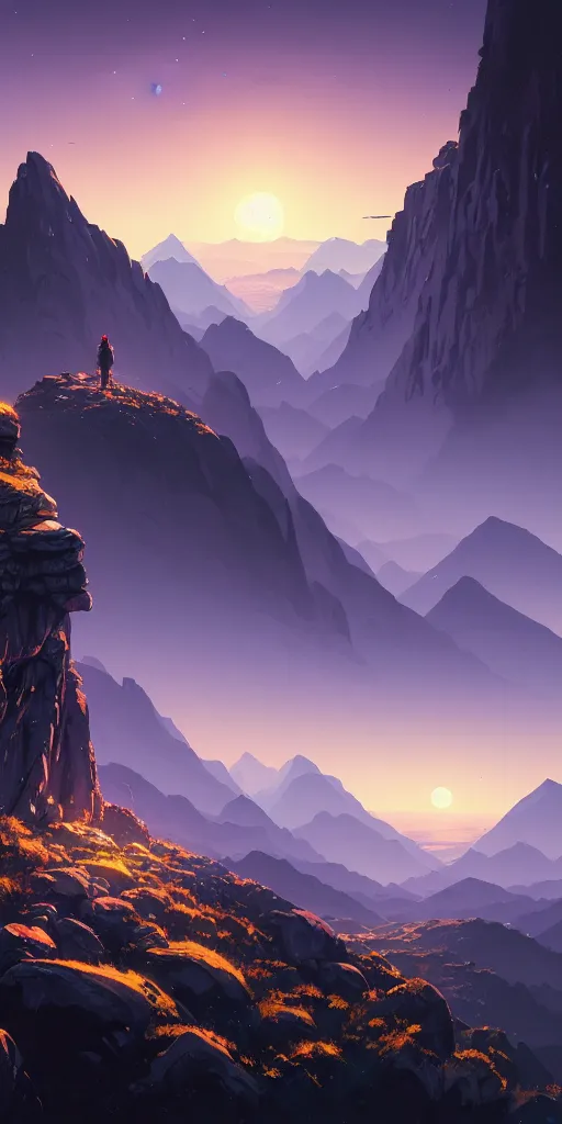 Image similar to highly detailed mountain in night, gta v, stephen bliss, unreal engine, fantasy art by greg rutkowski, loish, rhads, ferdinand knab, makoto shinkai and lois van baarle, ilya kuvshinov, rossdraws, tom bagshaw, global illumination, radiant light, detailed and intricate environment