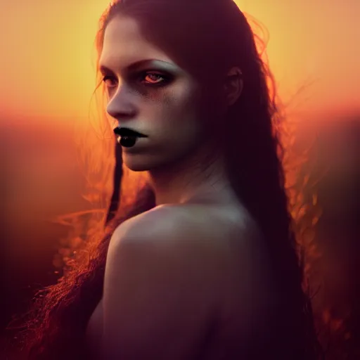 Prompt: photographic portrait of a stunningly beautiful gothic amazonian female in soft dreamy light at sunset, contemporary fashion shoot, by edward robert hughes, annie leibovitz and steve mccurry, david lazar, jimmy nelsson, breathtaking, 8 k resolution, extremely detailed, beautiful, establishing shot, artistic, hyperrealistic, beautiful face, octane render