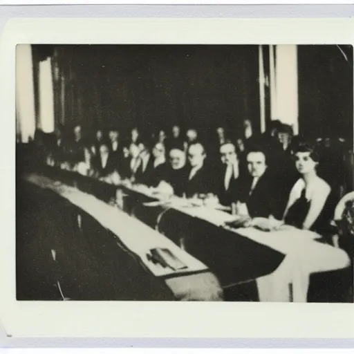 Prompt: a Polaroid photo of Rome Speech in 1930 by Benito