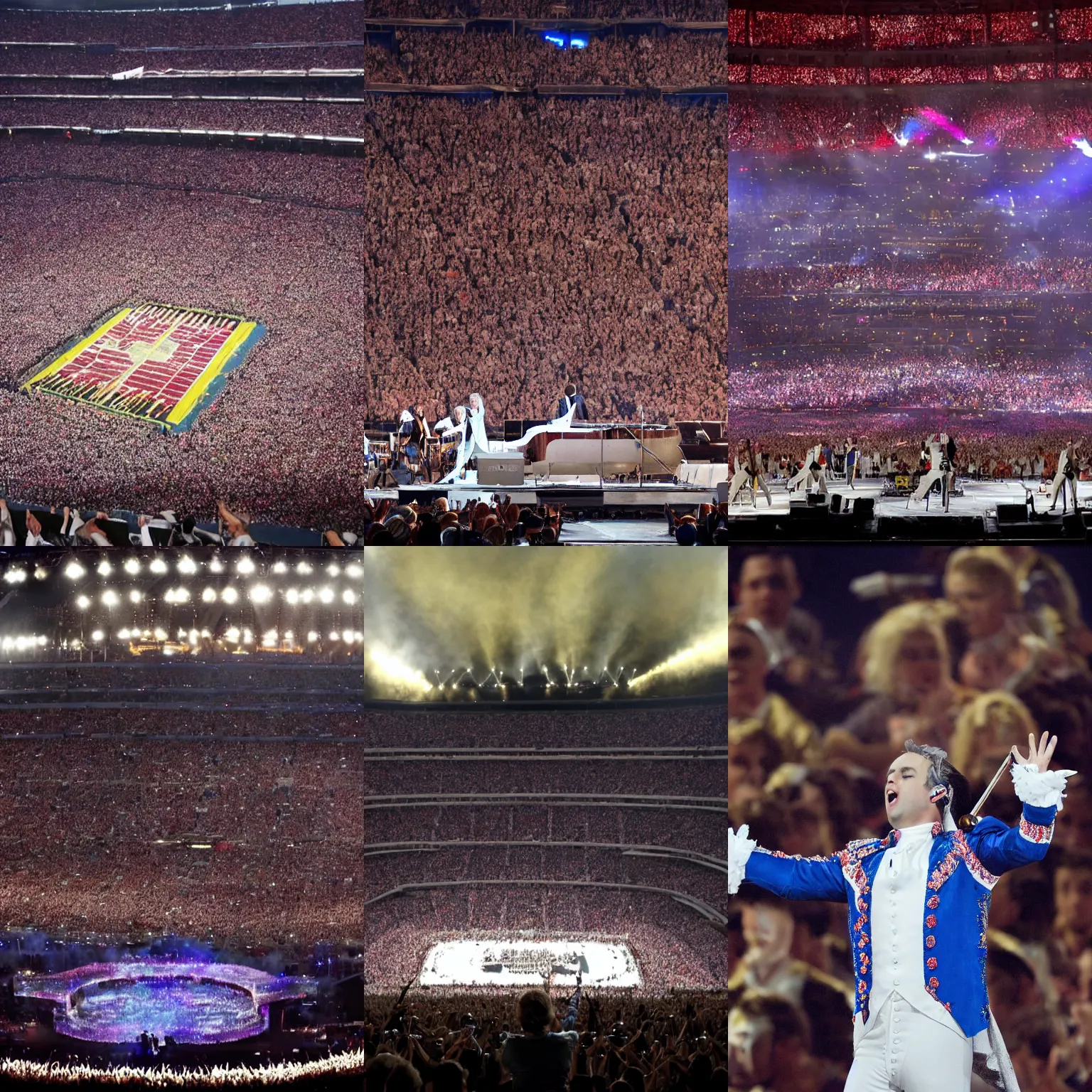 Prompt: Mozart performing at the Super Bowl halftime show, live concert, stadium, high quality