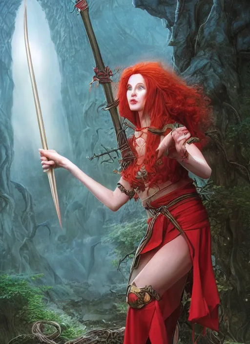 Beautiful Elf Witch Red Hair Holding A Magic Staff D Stable Diffusion