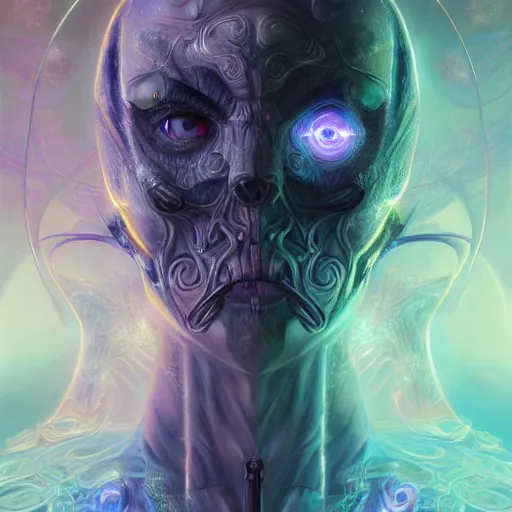 Prompt: a portrait of gemini light and dark neon cloaked grim reaper character portrait made of fractals facing each other, ultra realistic, wide angle, intricate details, the fifth element artifacts, highly detailed by peter mohrbacher, hajime sorayama, wayne barlowe, boris vallejo, aaron horkey, gaston bussiere, craig mullins