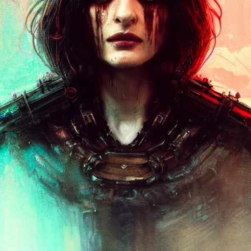 Prompt: rachel weisz portrait, dystopia core, apocalyptic, armor, warrior, dramatic, sharp focus, fiction, neon, fantasy, hyper detailed, digital art, trending in artstation, cinematic lighting, studio quality, smooth render, unreal engine 5 rendered, octane rendered, art style and nixeu and wlop and krenz cushart