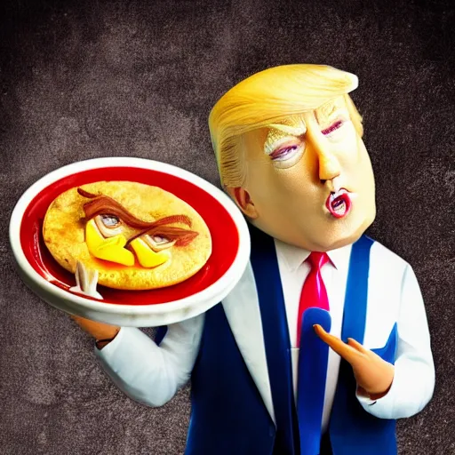 Image similar to Donald Trump anthropomorphic omelette, food photography