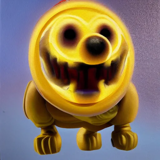 Image similar to high detail oil painting of a rabid dog, rabies foam made of emoji smiley faces, trending on artstation