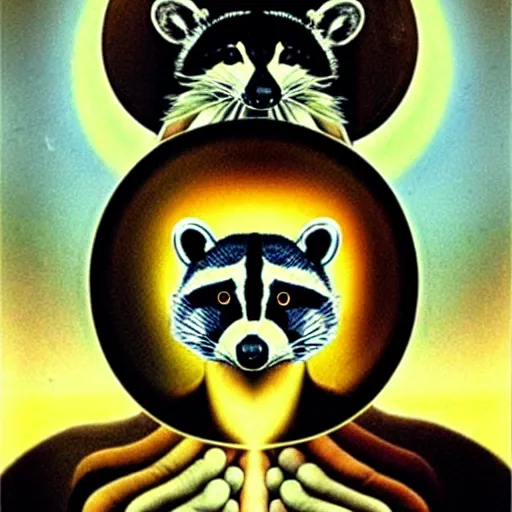 Image similar to racoon - hierophant blessing people in style of dali