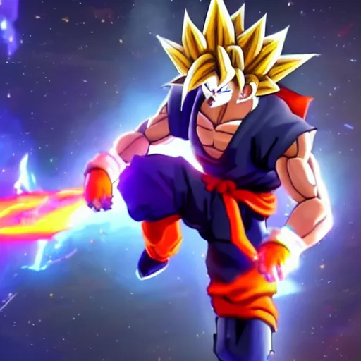 Image similar to still of goku from fortnite