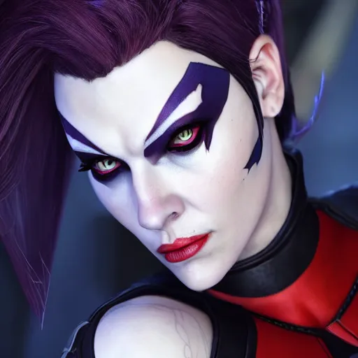 Prompt: scarlet johanson as widowmaker from overwatch, ultra realistic, 4 k, coherent, detailed face, unreal engine, costumed