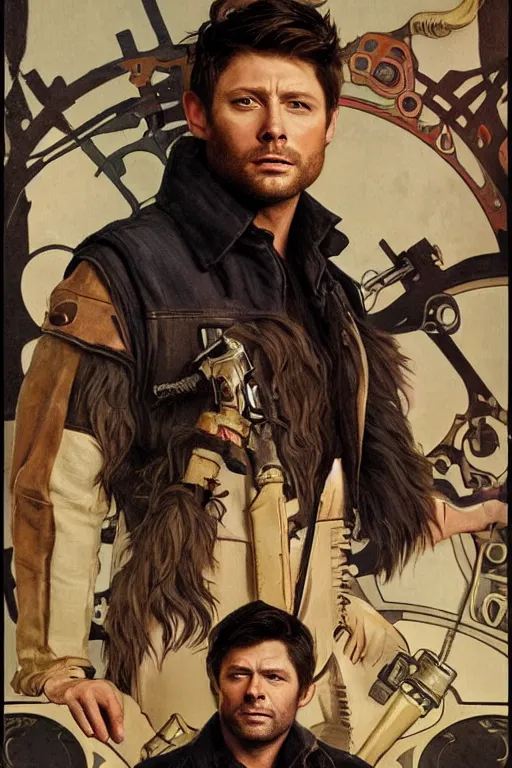 Prompt: a detailed matte portrait of an jensen ackles dressed as has solo and misha collins as chewbacca, masterpiece, 8 k, art by alphonse mucha and greg rutkowski